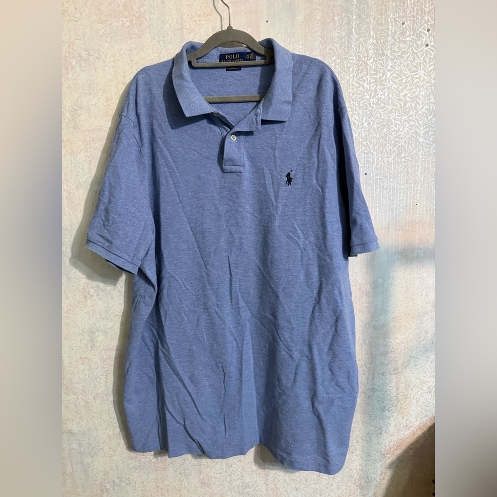 Polo Ralph Lauren Men's Classic Fit Lt‎ Blue Polo W/ Navy Pony Golf Shirt, XXL